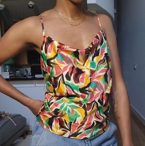 Nine West Sleeveless Printed Tank Top Medium Abstract Leaf Print